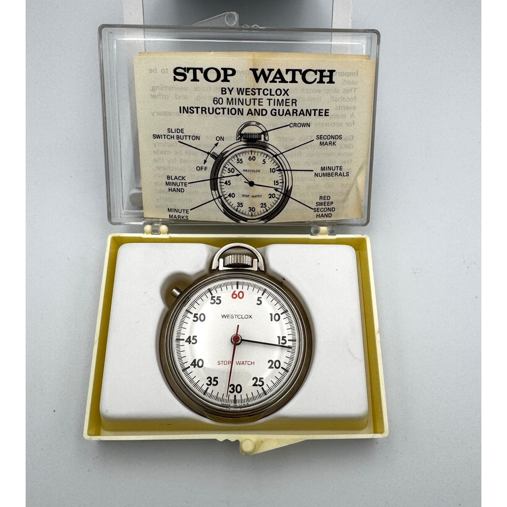 Vintage Westclox 60-Minute Mechanical Stop Watch Timer w/ Original Case